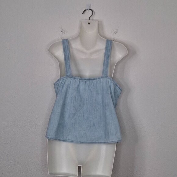 Madewell Denim Tank Top Sz 8P Tie Front 100% Cotton Boho Coastal Beach Cowgirl - Picture 6 of 11